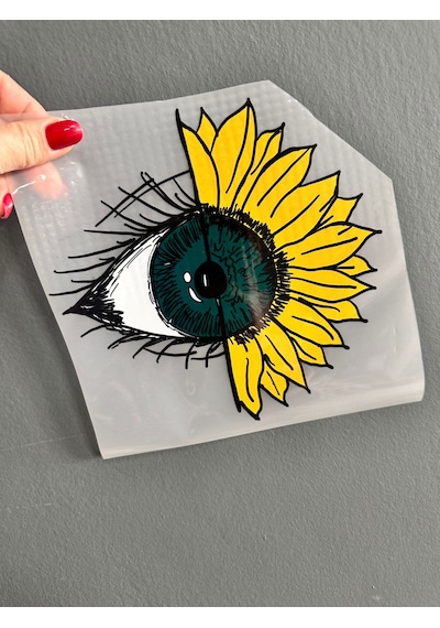 Ütü İle Yapışan Göz Ayçiçeği Transfer Baskı Arma 20x19 Cm