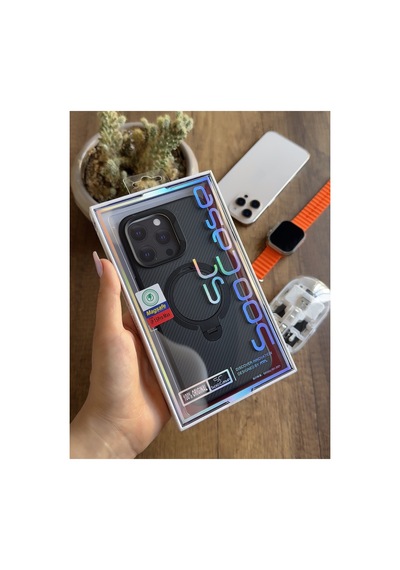 İphone 15 Pro Max Uyumlu Karbon Desenli Standlı Ve Magsafe Uyumlu Kılıf Soocase700