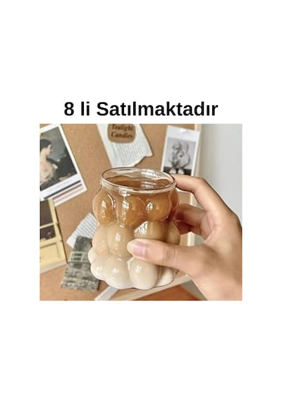 8'li Isıya Dayanıklı Borosilikat Boncuk Şekilli Bardak Kahve Ve Sunum Bardağı Şeffaf