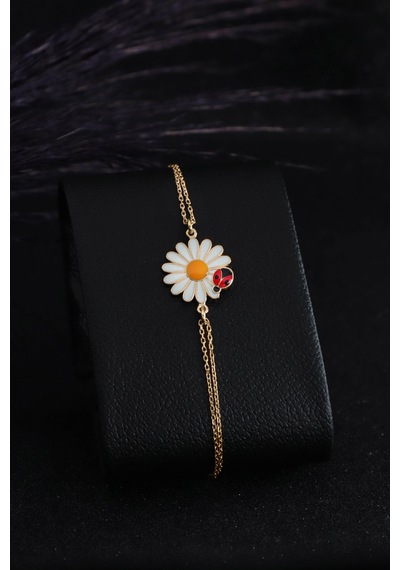 Papatya Ve Uğur Böceği 925 Ayar Gümüş Kadın Rose Bileklik