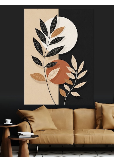 Ahşap Tablo Bohem Tarzda Modern Yaprak Çizimi