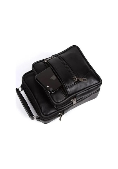 Newish Polo Erkek Hakiki Deri El Omuz Çantası Ve Mekanizmalı Cüzdan 15x19 Cm New101 - Siyah - Antrasit