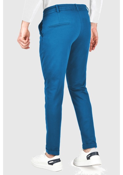 Deepsea Erkek Mavi Beli Lastikli Slim Fit Likralı Duble Paça Penye Spor Pantolon 2502385 Mavi