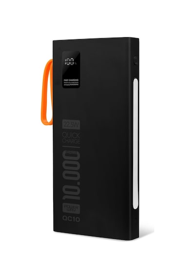 Powerway 10.000 Mah Pd 22.5w Dahili Kablolu Hızlı Şarj Gerçek 10.000 Mah Qc10 Siyah Powerbank