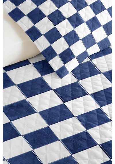 Mavi Damalı Genç Odası Tek Kişilik Pike Takımı-kareli Modern Ekose 160x220 Cm Kapitone Yatak Örtüsü Nazlı Kül Kabuğu
