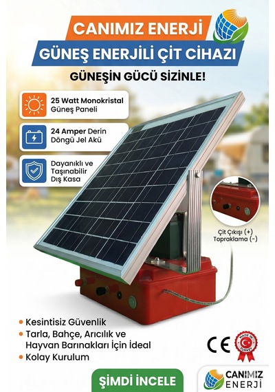 Güneş Enerjili Elektrikli Çit Cihazı - Akülü Solar Domuz Ve Ayı Savar Çit Makinesi