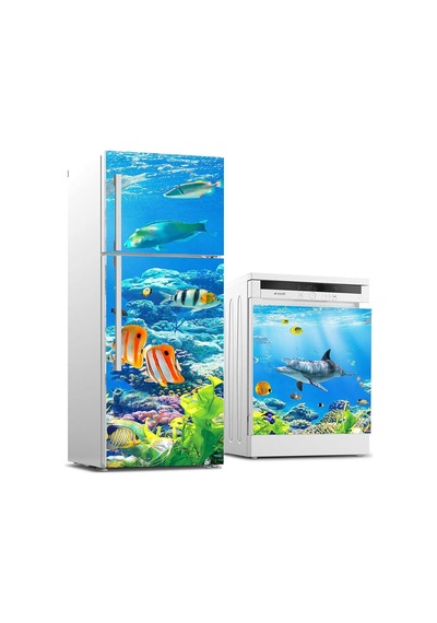 Buzdolabı Ve Bulaşık Makinası Beyaz Eşya Sticker Kaplama Denizaltı Balıklar Çok Renkli