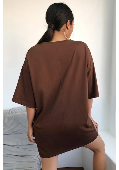 Unisex Dont Over Think Baskılı Tasarım Kahverengi