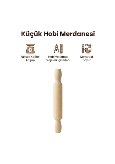 Kamptek Ahşap Atölyesinden Küçük Hobi Kurabiye Merdanesi Oyun Hamuru Merdanesi Doğal 24 Cm