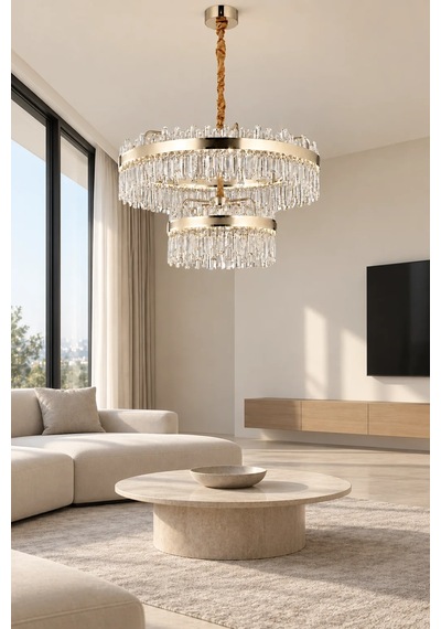 Modern Premıum Gold Ledli Avize 3 Renk Ayarlı Lüks Salon Yemek Odası Avizesi 256w