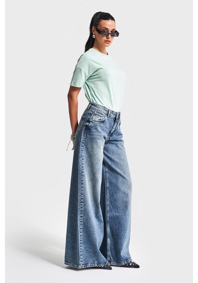 Itsbasic Kadın Mavi Renk 4s5-65 Süper Palazzo Fit Elaphant Leg %100 Koton Denim Jean