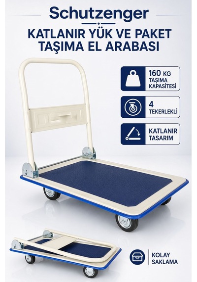 160 Kg Taşıma Kapasiteli Katlanır Yük Ve Paket Taşıma El Arabası 4 Tekerlekli Platformlu Taşıma Arabası