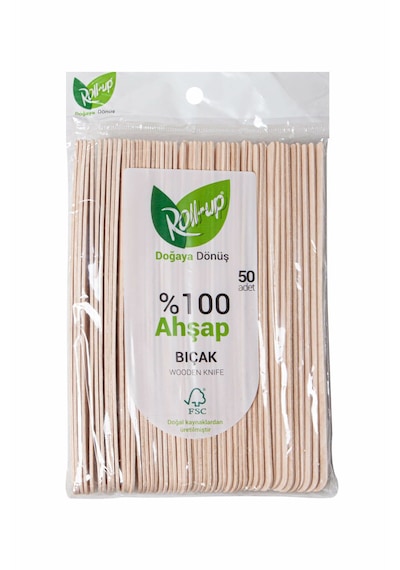 Şeylişeyler - Roll-up Kullan At Ahşap Bıçak 50'li 5 Paket - %100 Doğal