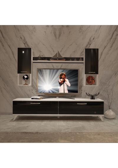 Decoraktiv Eko 5da Slm Std Retro Tv Ünitesi Tv Sehpası Beyaz - Siyah