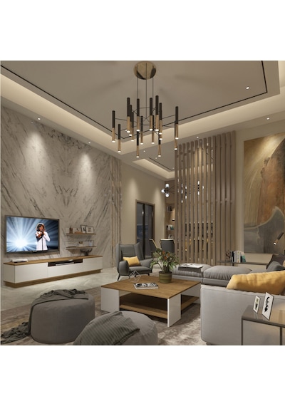 Trendstyle 4s Mdf Tv Ünitesi Ve Orta Sehpa 2'li Set - Pera Beyaz Meşe - Beyaz