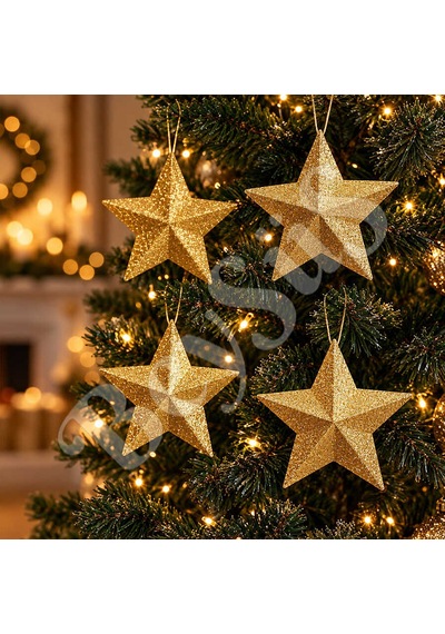 Beysüs Yılbaşı Çam Ağacı Süsü Yıldız 7 Cm 4 Lü Gold Diğer