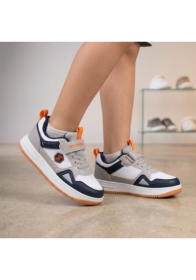 Hayo Çocuk Cırtlı Rahat Hafif Günlük Sneaker Spor Ayakkabı Beyaz - Turuncu