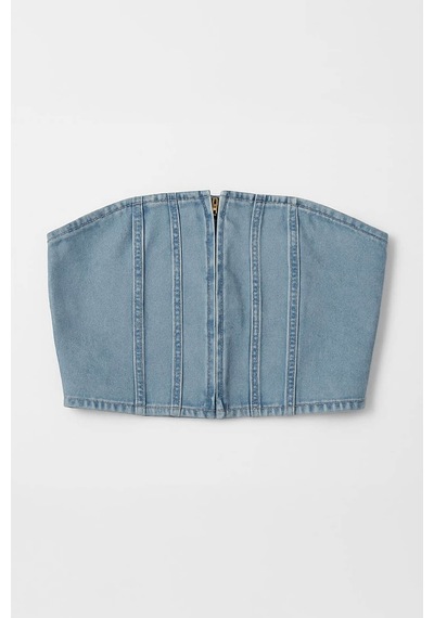 Blue White Fermuarlı Jean Büstiyer Açık Mavi