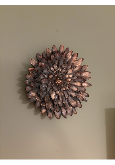 Dekoratif Çiçek Tabak / Sunumluk Haki & Altın Yaldız Eskitme 28 Cm