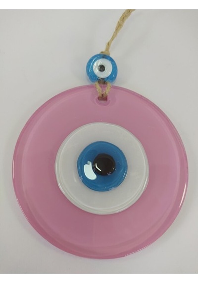 Opak Toz Pembe Nazar Boncuğu 10 Cm El Yapımı Cam Duvar Dekoru Hed