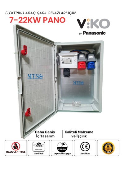 22kw + 7.4kw Viko Panasonic Ip66 Kilitlenebilir Kombinasyon Kutusu Panosu 5x32a + 3x32a + 220v Tesla Togg Uyumlu 22kw - 7.4kw