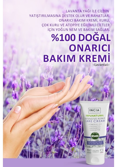 INCIA %100 Doğal Onarıcı Bakım Kremi Yoğun Nemlendirici Cilt Bakım Lavanta Avokado Shea Vegan 50 ML