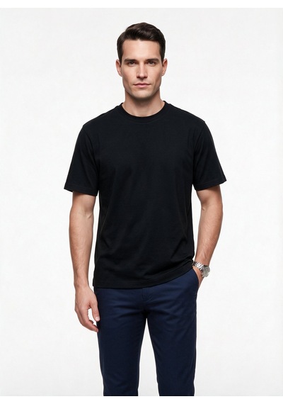 Jsco Erkek Bisiklet Yaka Rahat Kesim Pamuklu Kısa Kollu Basic T-shirt Js2674 Siyah