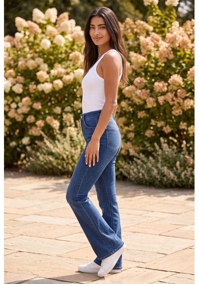 Soulshae Yüksek Bel Kemerli Flare Kot Pantolon Lacivert