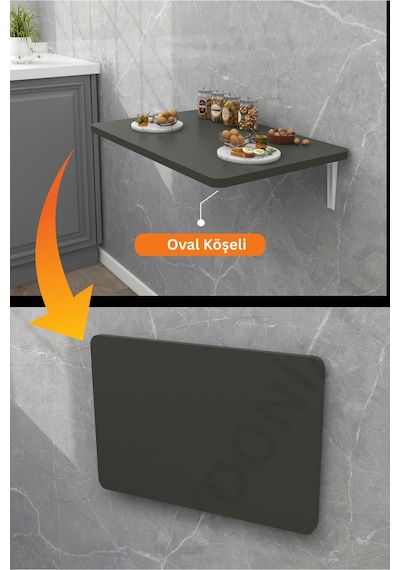 45x70 Cm Duvara Monte Kırma Katlanr Masa Antrasit Renk