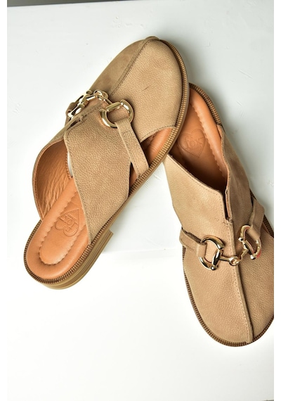 Fox Shoes U944150403 Vizon Hakiki Deri Önü Kapalı Kadın Terlik Vizon-hakiki Deri