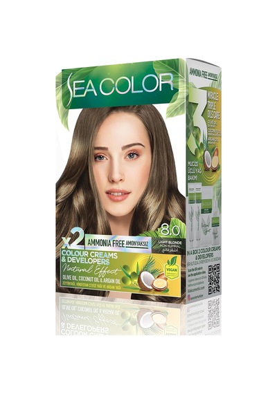 Amonyaksız, Vegan, Doğal, Besleyici Kalıcı Saç Boyası%100 Beyaz Kapama 1 Paket 2 X 50 Ml Boya & Oksidan Açık Kumral 8.0