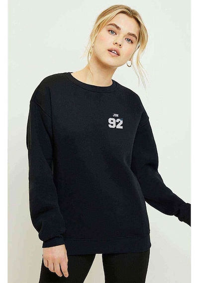Bts Jin 92 Baskılı Siyah Kadın Sweatshirt