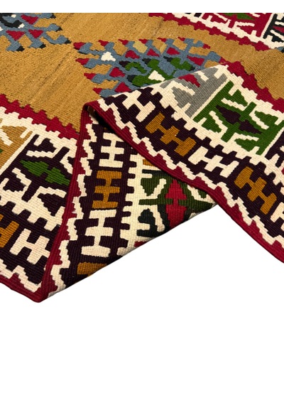 El Dokuma Sıfır Yahyalı Kilim 102x200 Kök Boya %100 Yün Kilim Renkli
