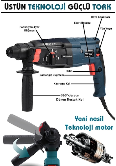 Assur Profesyonel Metal Şanzıman Kırıcı Delici Hilti Darbeli Matkap 2 - 28MM - 1802