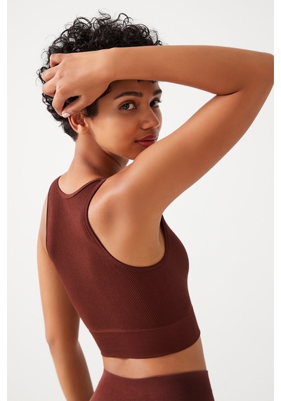 Los Ojos Kadın Kahverengi Askılı Fitilli Crop Top Büstiyer Scoop Kahverengi