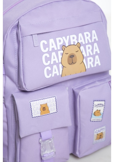 Capybara Orijinal Lisanslı Okul Çantası Sevimli Tasarım, Su Lila