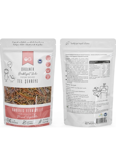 OG natural Organik Karışık Sebzeli Bakliyat Unlu Tel Şehriye 180 Gr +6 Ay