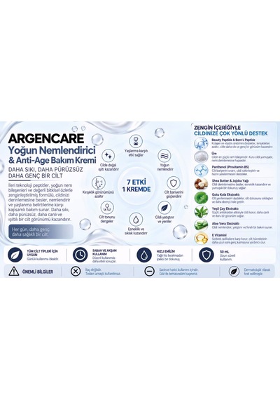 Argencare Yaşlanma Karşıtı Nemlendirici Yoğun Bakım Kremi 50ml