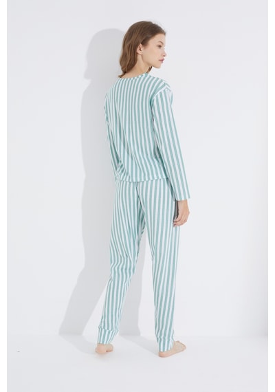 Siyah İnci Jogger Örme Pijama Takım 7703 Yeşil Beyaz