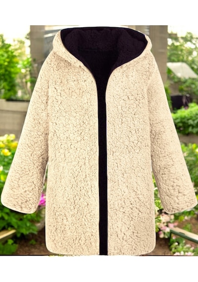Çift Taraflı Şık Peluş Ceket krem