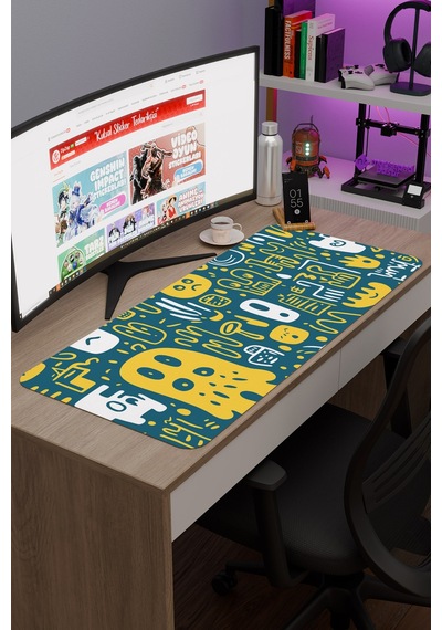 İllüstrasyon Kaymaz Dikişli Kauçuk Oyuncu Mousepad V2 - 90x40 Xxl Gaming Mouse Pad Fare Altlığı