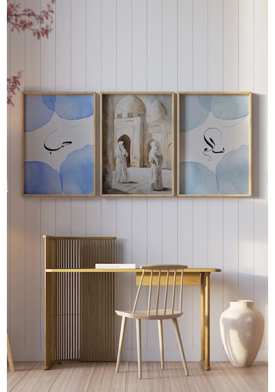 Hat Sanatı Ve Doğu Esintili 3 Lü Mdf Çerçeveli Tablo Crv1219 23 X 32