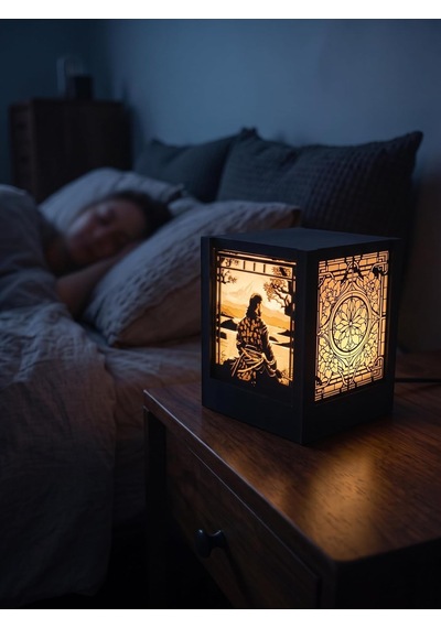 Serie Lumina Shoji Masa Ve Gece Lambası - Samuray Figürü Çiçekli Kamon Duvar Japon Feneri Sıcak Led Ambiyans Diğer