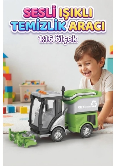 Şehir Temizliği Oyuncağı 1:16 Ölçekli Gerçekçi Işıklı Ve Sesli Oyuncak Yol Süpürme Aracı