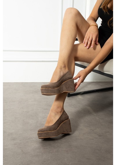 Zenneshoes Helena Dolgu Topuklu Kadın Ayakkabı Vizon