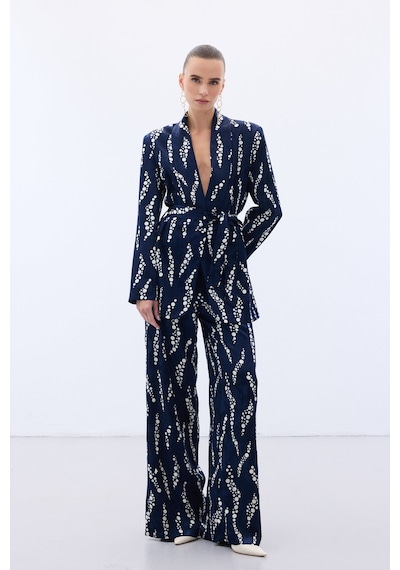 Sateen Desenli Bol Paça Pantolon - Lacivert-136493 Lacivert