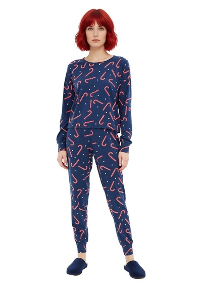 Ersefa Kadın Yılbaşı Desenli Örme Pijama Takımı Fonksiyonel Dayanıklı Ka Çok renkli