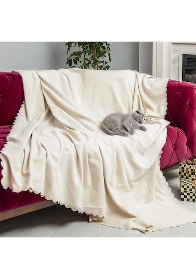 Kaymaz Koltuk Örtüsü Çift Taraflı Mikrofiber Şönil 175x350 Cm Xl- Ekru Kedi Köpek Ve Çocuk Dostu Ekru