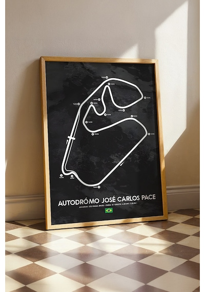 São Paulo F1 Pisti Ahşap Çerçeveli Tablo Brezilya Gp Dekor Poster Ahşap 01