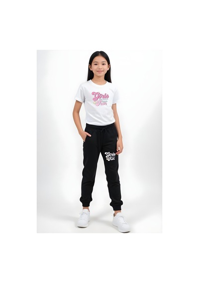 Fyk Kids Kız Çocuk Yuvarlak Yaka Baskılı Girls Fun Alt-üst Pijama Takımı Beyaz